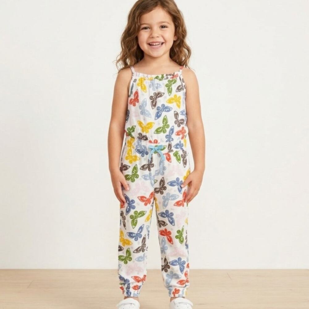 Mini Boden Butterfly Romper Tie Strap Jumpsuit Pockets Elastic Waist Girls 4/5